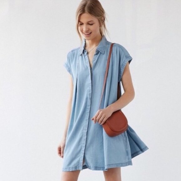 Cooperative Urban Outfitters Chambray Button Down Shirt Dress Pockets Size XS - Picture 2 of 14